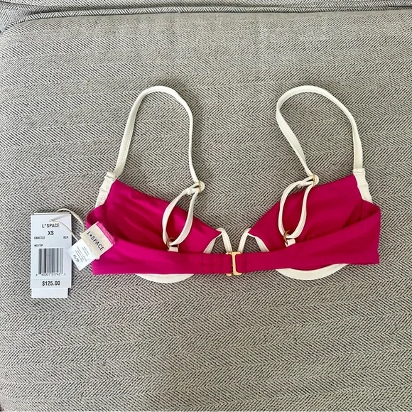 NWT L*Space Women's Niko Bikini Top‎ Size XS Pink & White Underwire - Picture 3 of 4